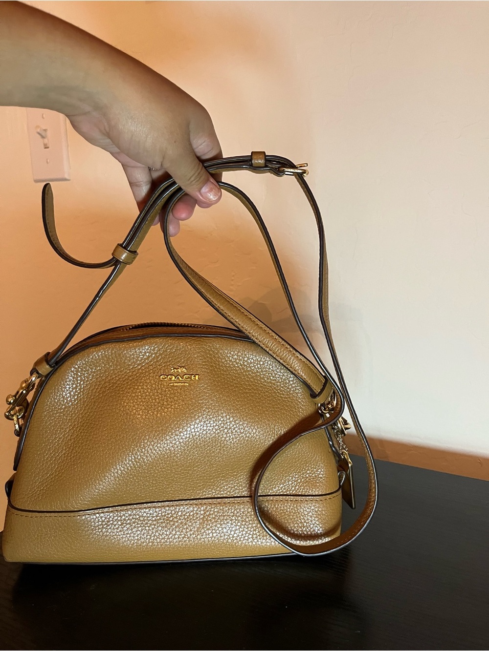 Coach Tan Pebbled Leather Dome Crossbody